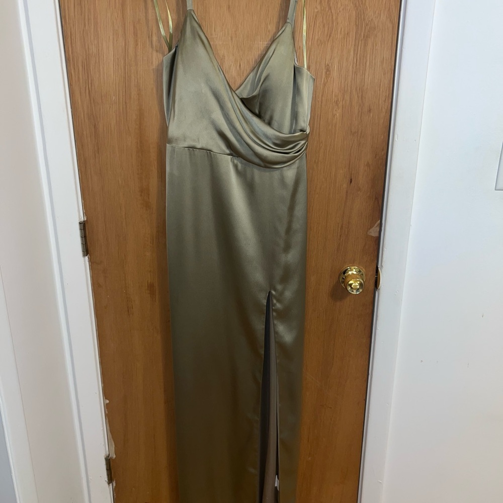 Revelry Green Spaghetti Strap Maxi Gown